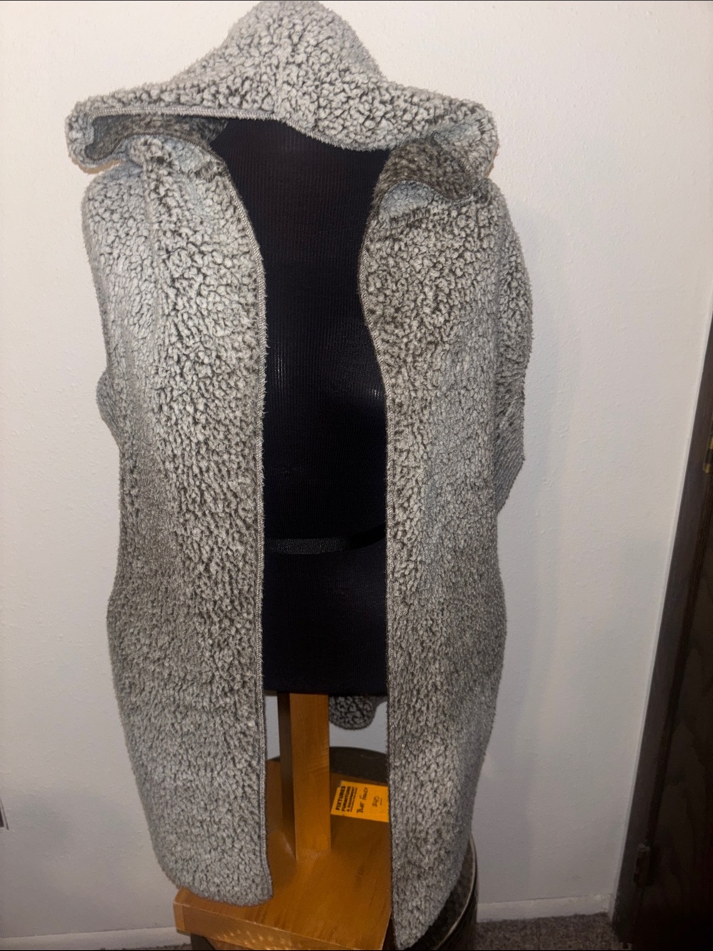 Serra Cozy Hooded Teddy Open Front Vest - Gray Size Large
